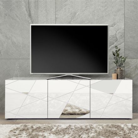 Suport TV cu 3 Uși, Serigrafie și Oglindă Made in Italy - Effe Viadurini