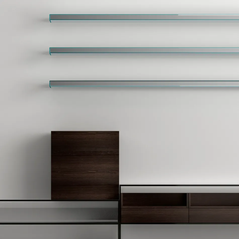 Suport TV cu 3 rafturi și container cu balamale Made in Italy - Roman Viadurini