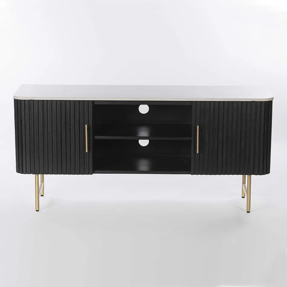 Stand TV cu blat din marmură și cadru din lemn de mango - Fisherman Viadurini