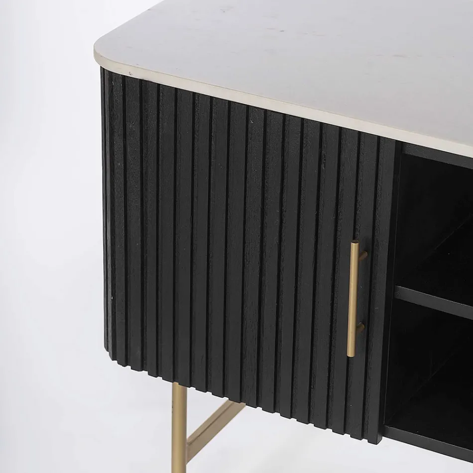 Stand TV cu blat din marmură și cadru din lemn de mango - Fisherman Viadurini