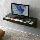 Dulap TV de perete din cristal negru și metal Fabricat în Italia - Americio Viadurini