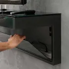 Dulap TV de perete din cristal negru și metal Fabricat în Italia - Americio Viadurini