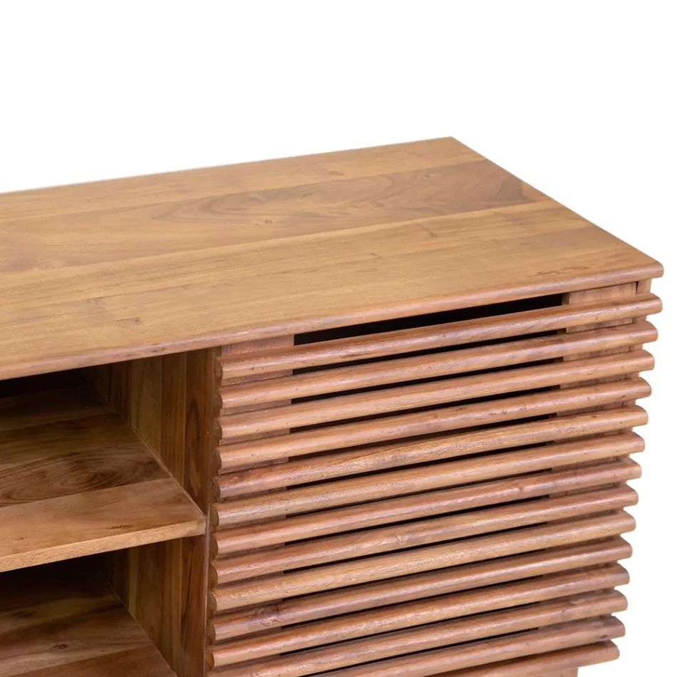 Suport TV pentru camera de zi din lemn de salcâm - Vortice Viadurini