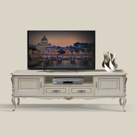 Dulap TV de lux din lemn alb și argintiu Made in Italy - Cheverny Viadurini