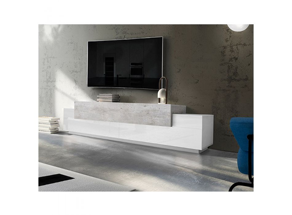 Dulap TV din lemn alb și arțar, ciment sau antracit - Therese Viadurini