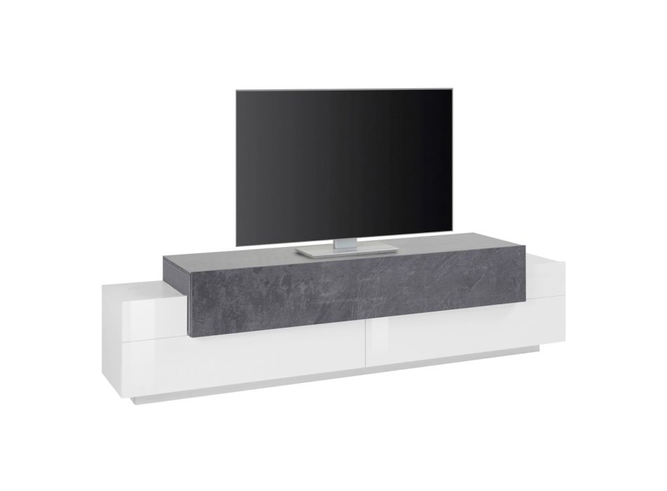 Dulap TV din lemn alb și arțar, ciment sau antracit - Therese Viadurini