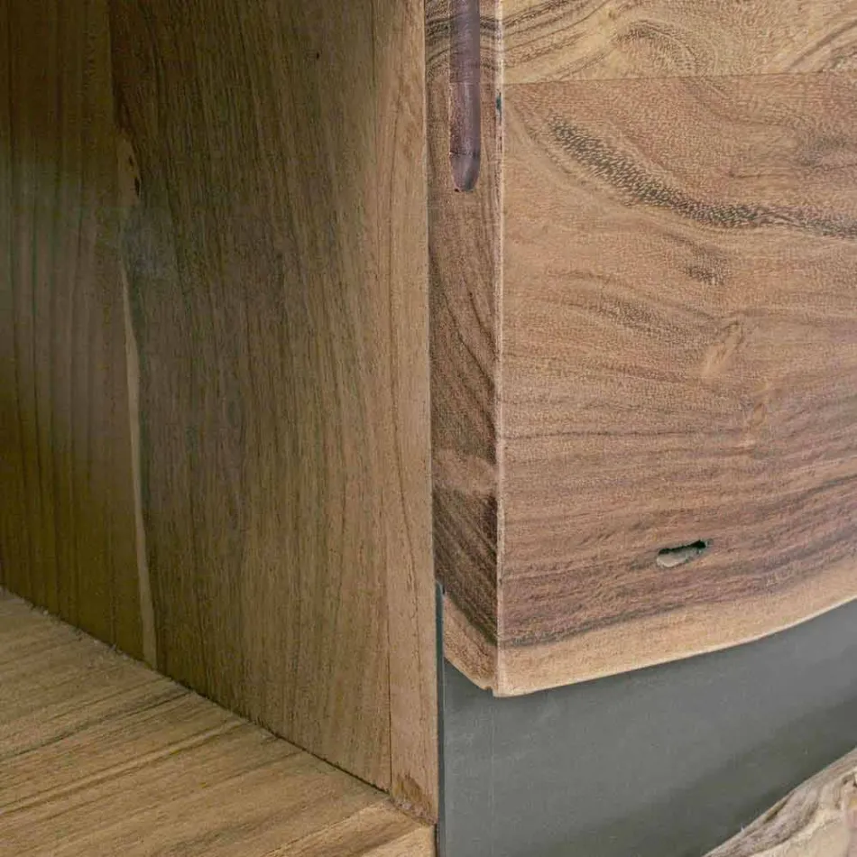 Stand TV Homemotion din lemn de mango cu inserții metalice - Sonia Viadurini