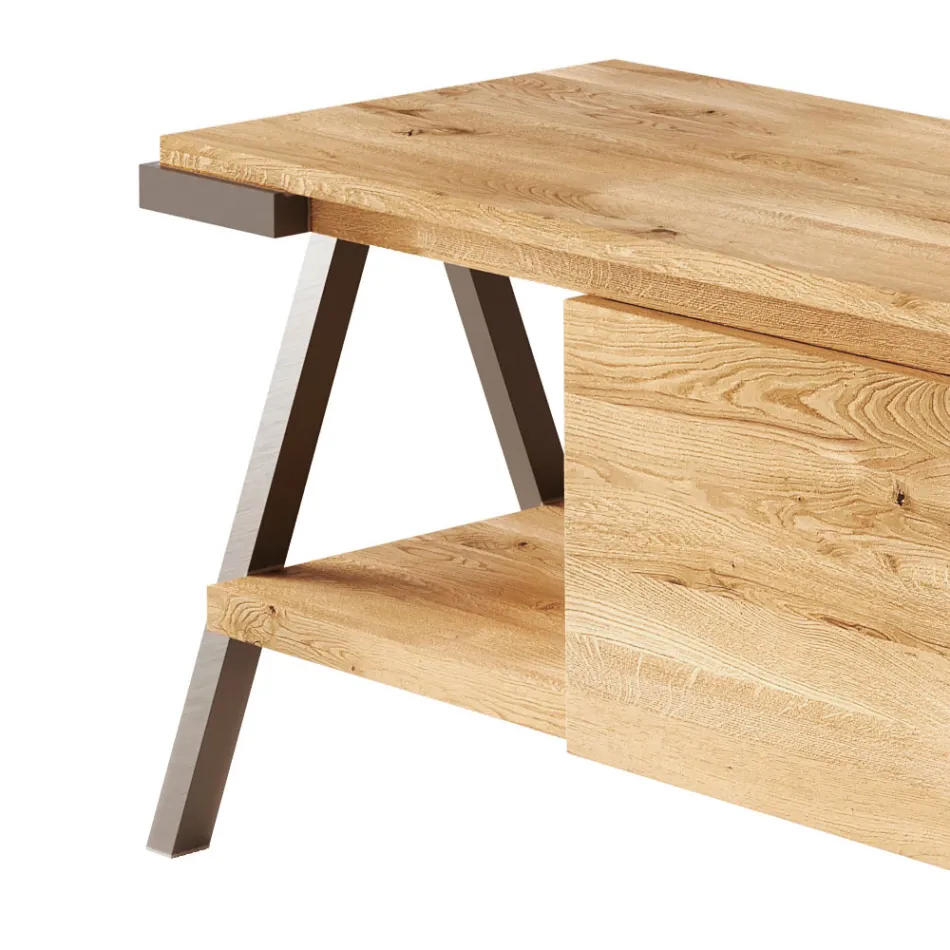 Suport TV din lemn de stejar innodat si metal Made in Italy - Jennifer Viadurini