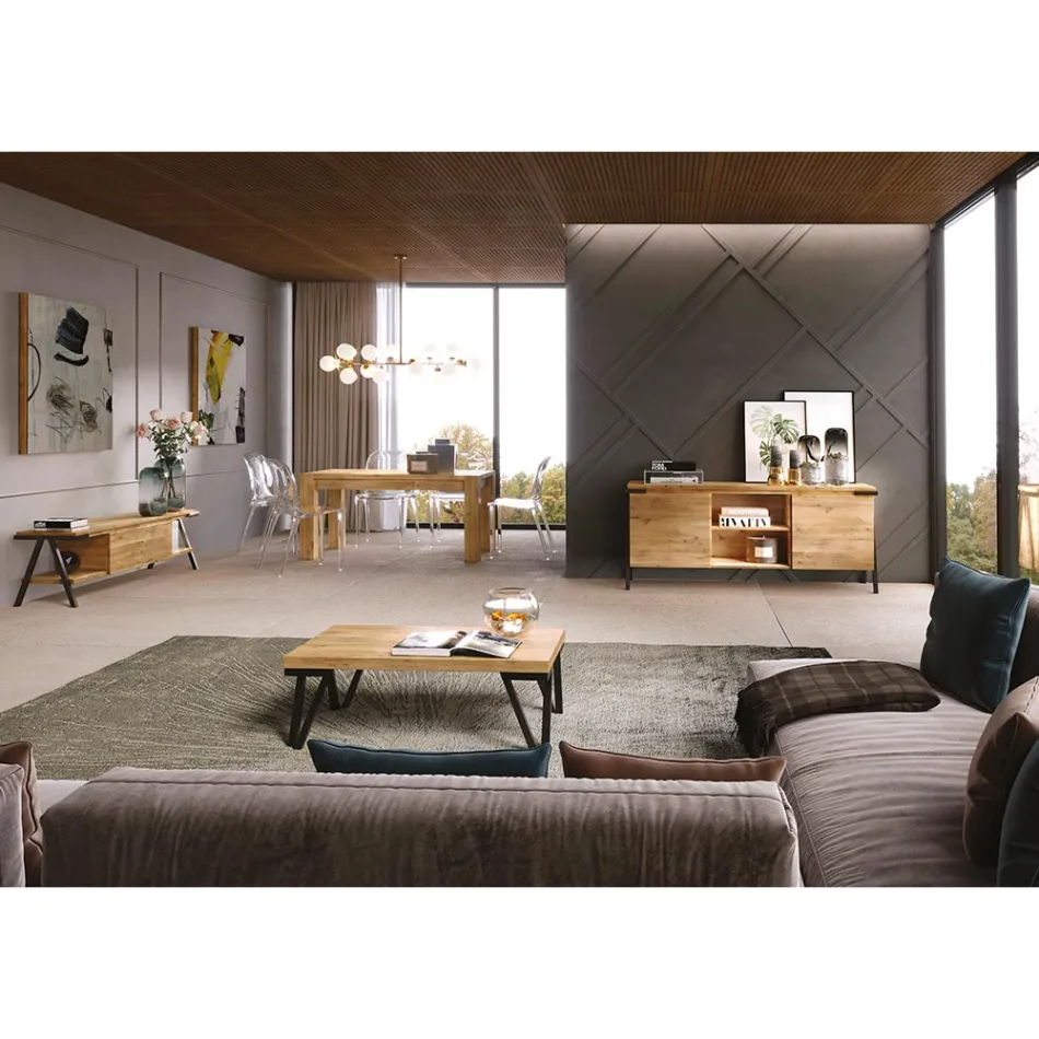 Suport TV din lemn de stejar innodat si metal Made in Italy - Jennifer Viadurini