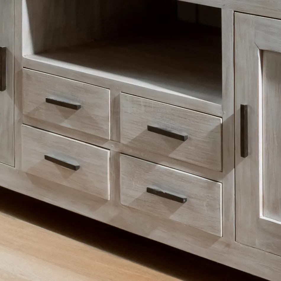 Comodă TV Kendo din lemn masiv de tec cu 2 uși și 4 sertare Viadurini