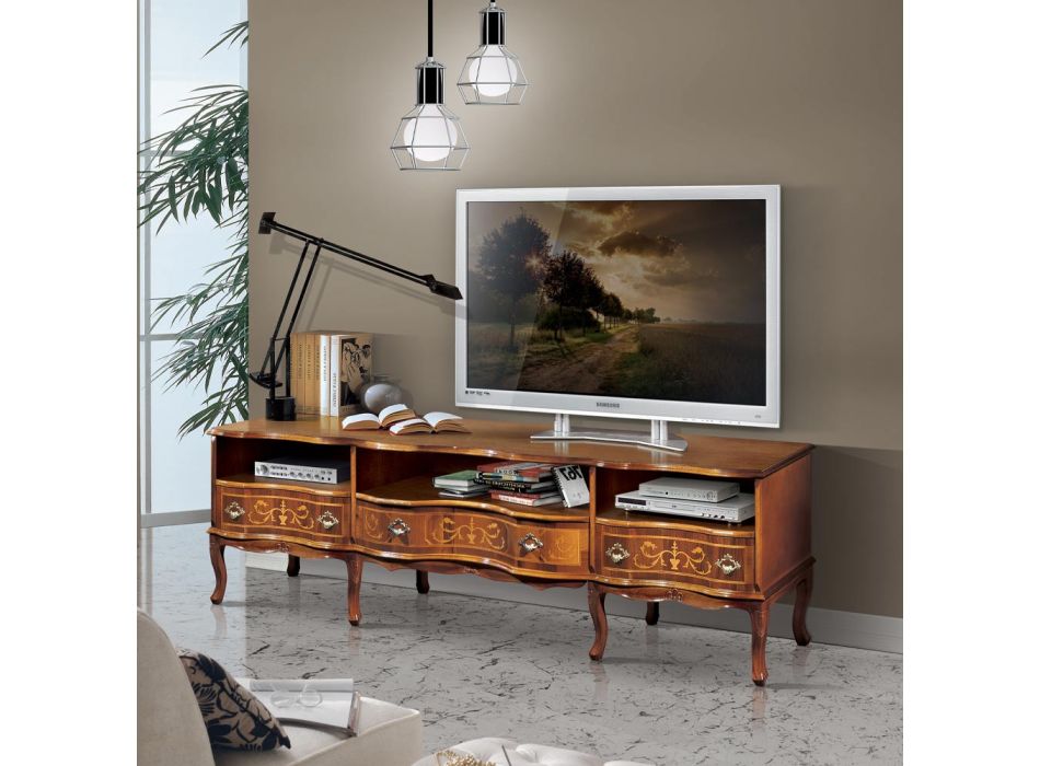 Suport TV din lemn clasic cu compartimente si sertare Made in Italy - Prince Viadurini