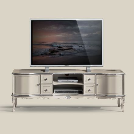 Suport TV Sufragerie Lemn Alb și Argintiu Fabricat în Italia - Windsor Viadurini