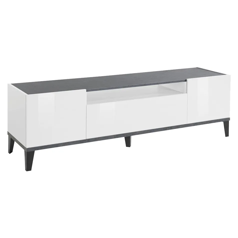 Televizor mobil din melaminat 2 camere si 1 sertar Made in Italy - Florentino Viadurini