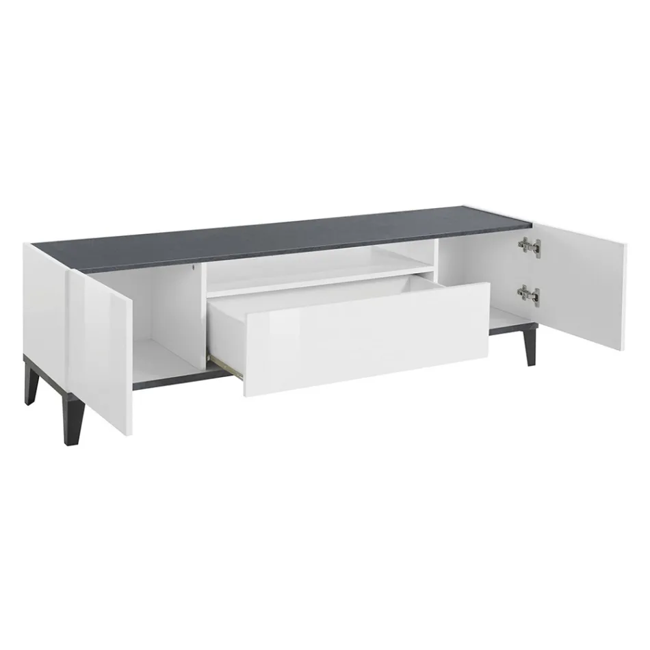 Televizor mobil din melaminat 2 camere si 1 sertar Made in Italy - Florentino Viadurini