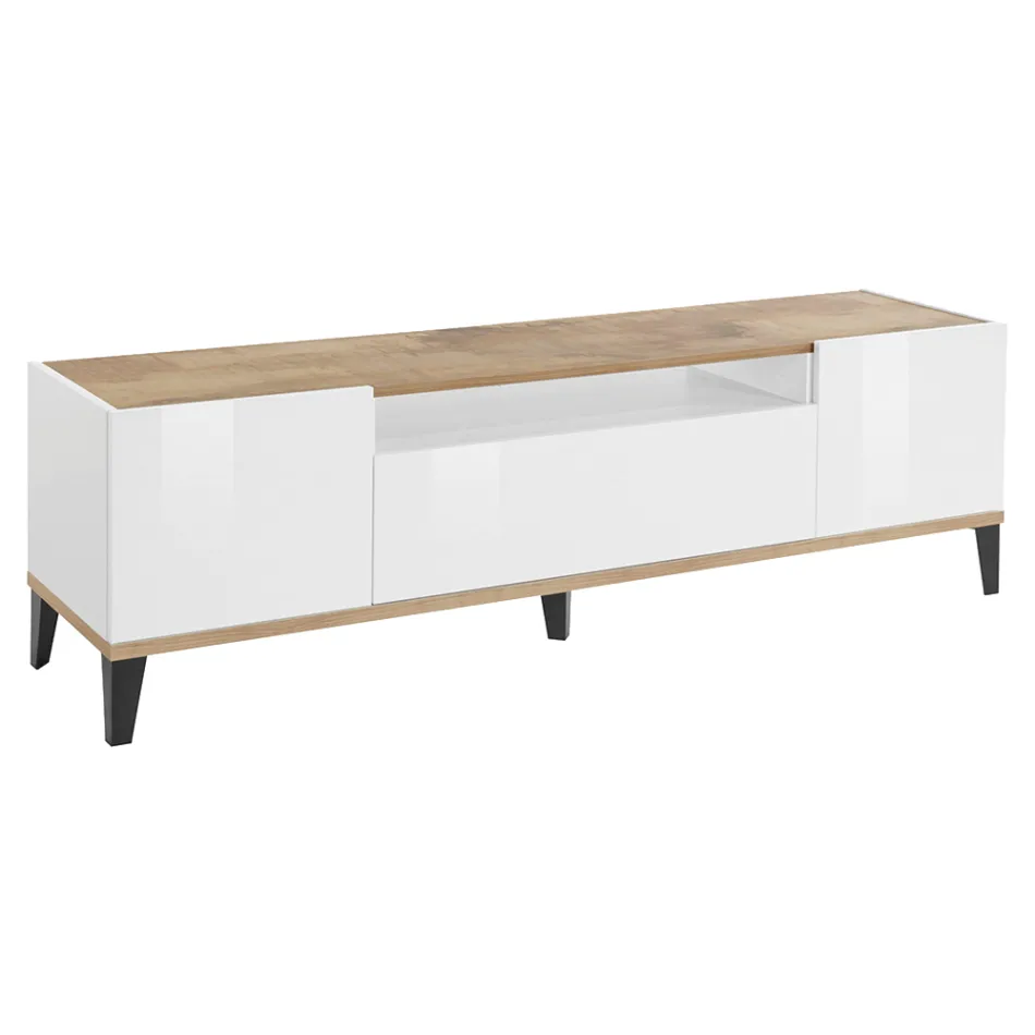 Televizor mobil din melaminat 2 camere si 1 sertar Made in Italy - Florentino Viadurini