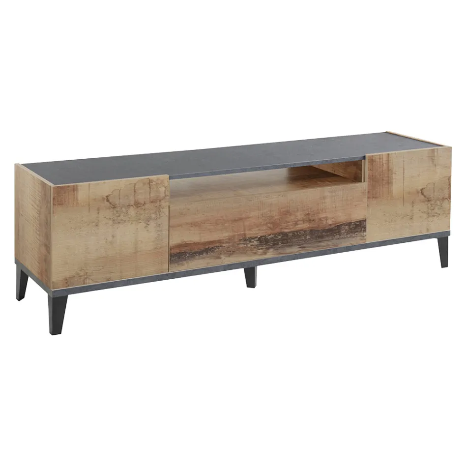 Televizor mobil din melaminat 2 camere si 1 sertar Made in Italy - Florentino Viadurini