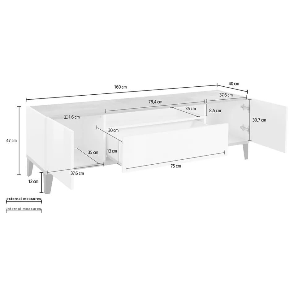 Televizor mobil din melaminat 2 camere si 1 sertar Made in Italy - Florentino Viadurini