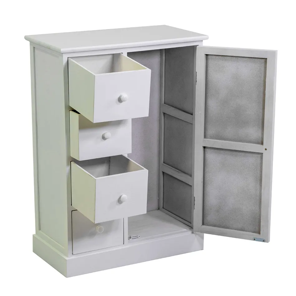 Dulap de interior din lemn cu 1 ușă și 4 sertare - Meduse Viadurini