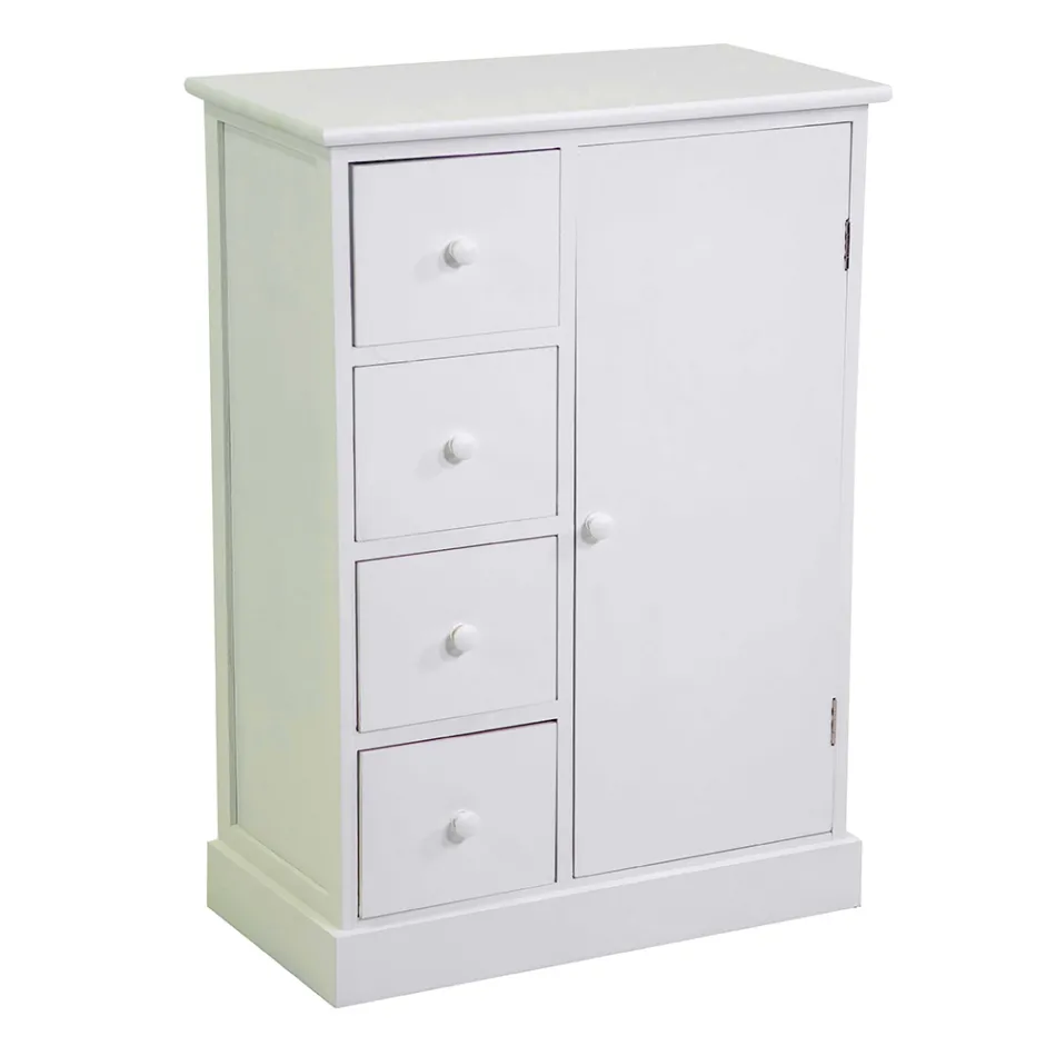 Dulap de interior din lemn cu 1 ușă și 4 sertare - Meduse Viadurini