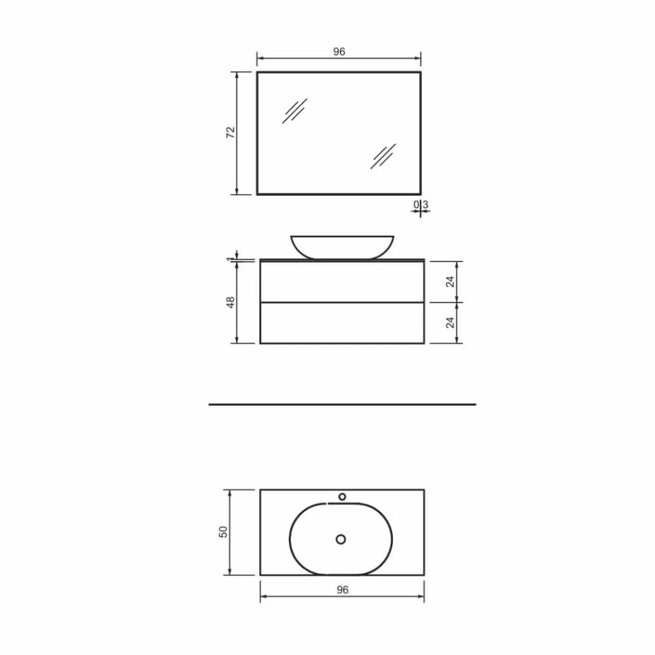 Mobilier de baie suspendat Baza 2 sertare, lavoar și oglindă, Precious - Renga Viadurini