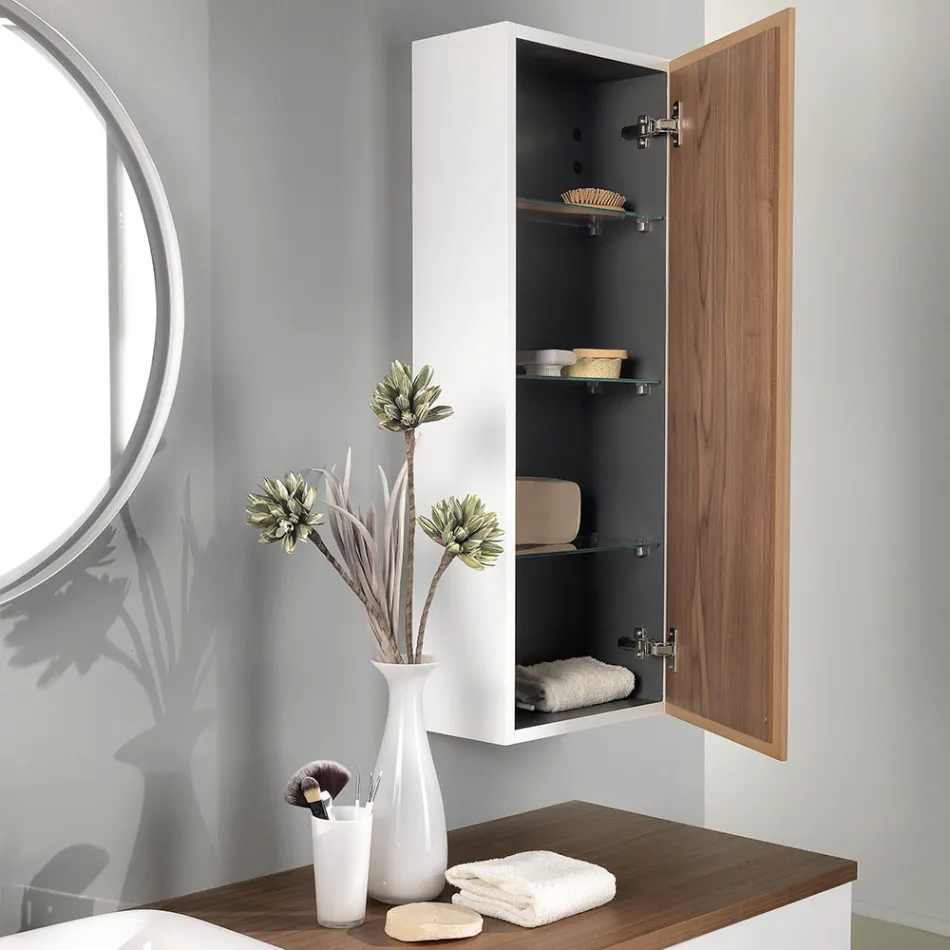 Mobilier de baie din lemn alb și nuc și ceramică 156 cm Fabricat în Italia - Renga Viadurini