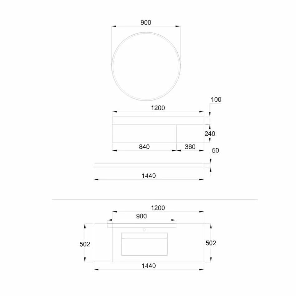 Mobilier de baie suspendat Baza din cupru, 2 sertare, raft și oglindă - Renga Viadurini