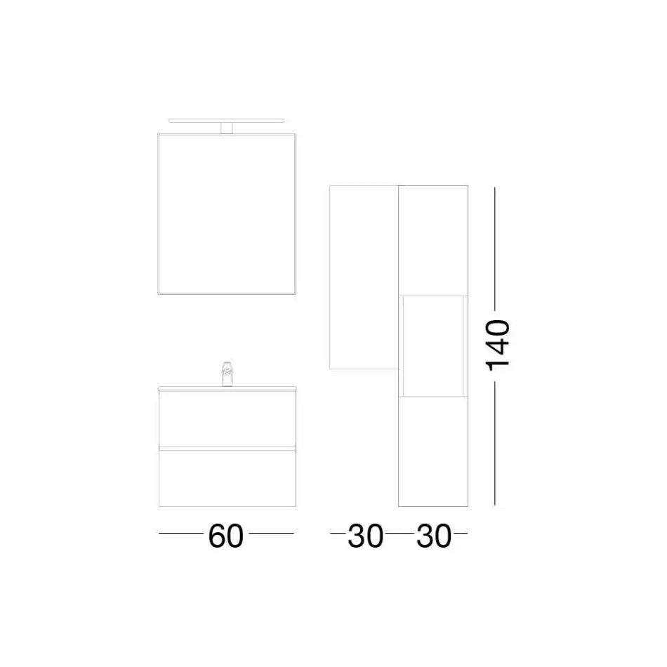 Mobilier de baie cu design suspendat din nuc melaminat - Becky Viadurini