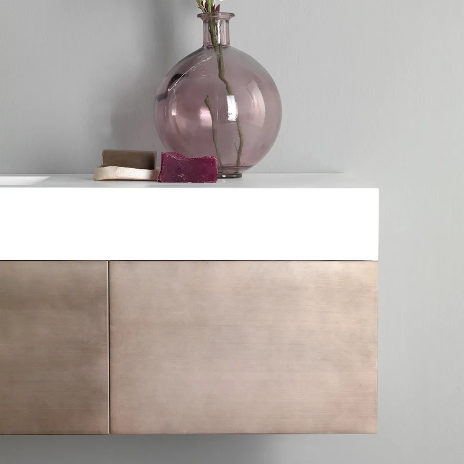 Mobilier de baie suspendat din metal, lemn MDF și Stonelight Made in Italy - Renga Viadurini