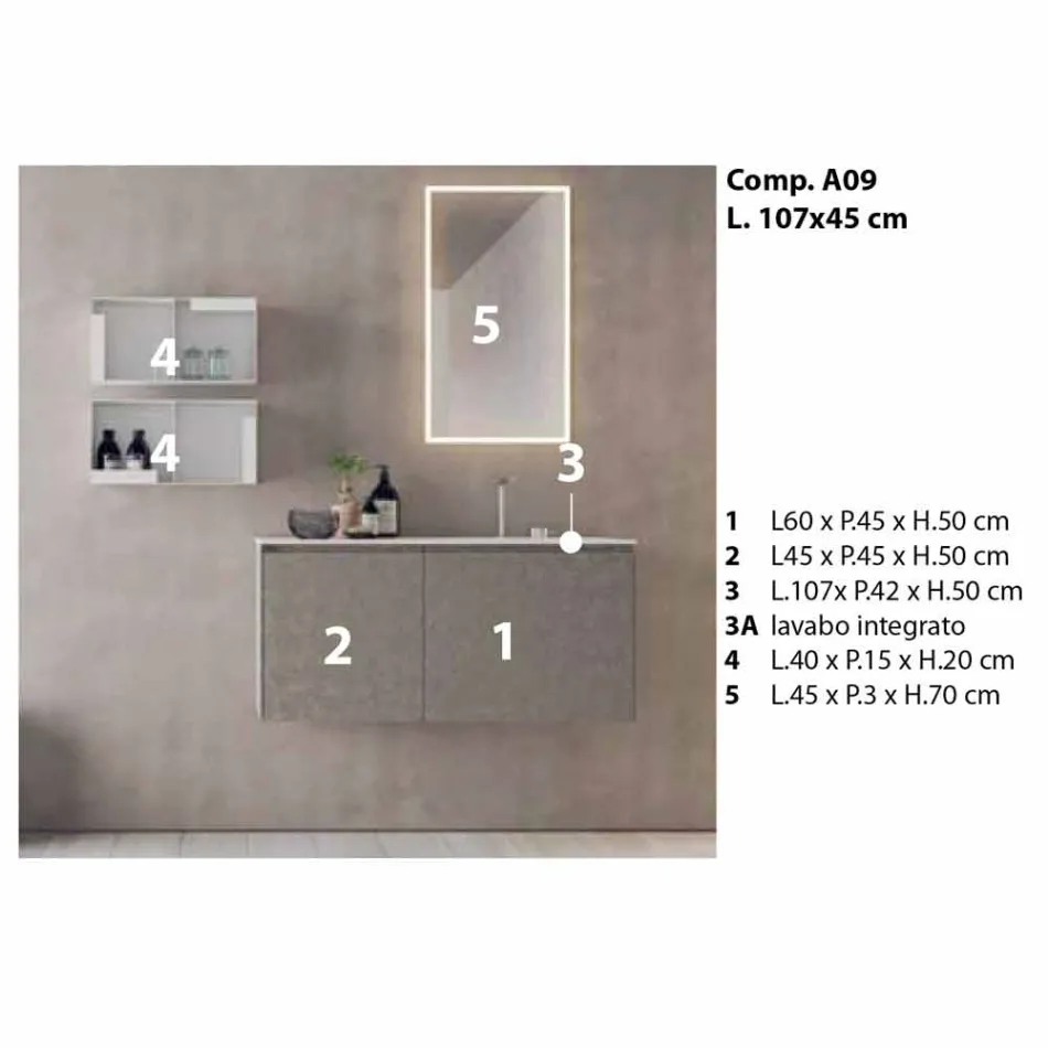 Mobilier de design suspendat, compoziție modernă pentru baie - Callisi9 Viadurini