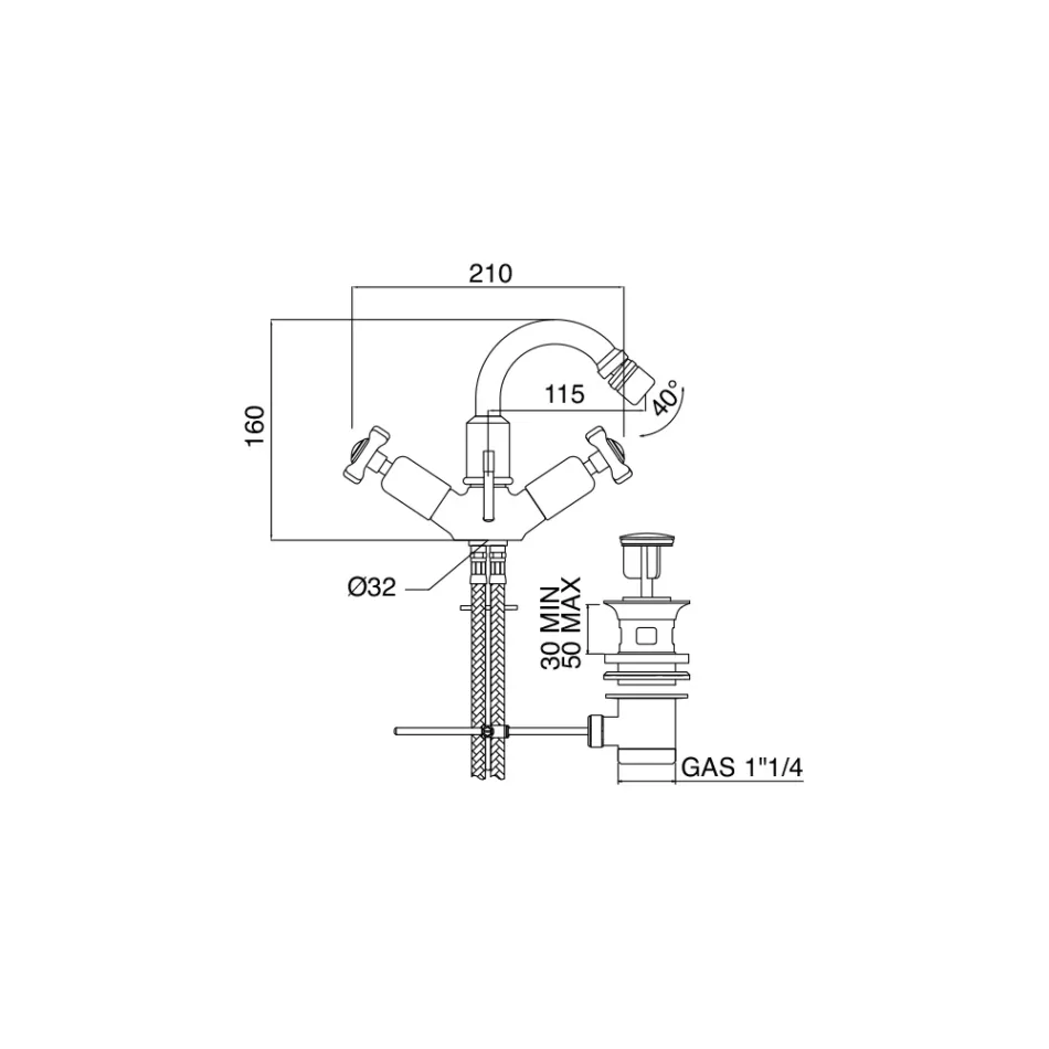 Bideu cu o singură gaură din alamă grea cu deșeuri Made in Italy - Polignano Viadurini