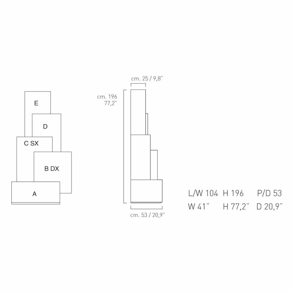 Casa mea Tetris Tetris mobilier mobil de cameră turn design de MDF H196cm făcute în Italia Viadurini