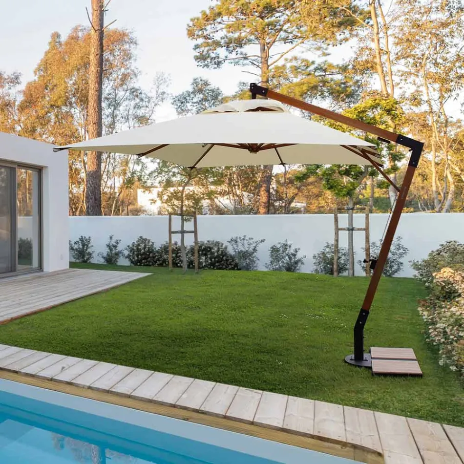 Umbrelă de exterior din Lemn și Poliester Ecru 3x4, Homemotion - Passmore Viadurini