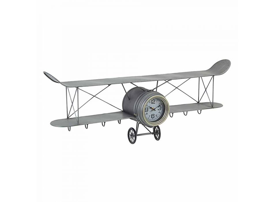 Ceas de perete în formă de avion din oțel și sticlă Homemotion - Plano Viadurini
