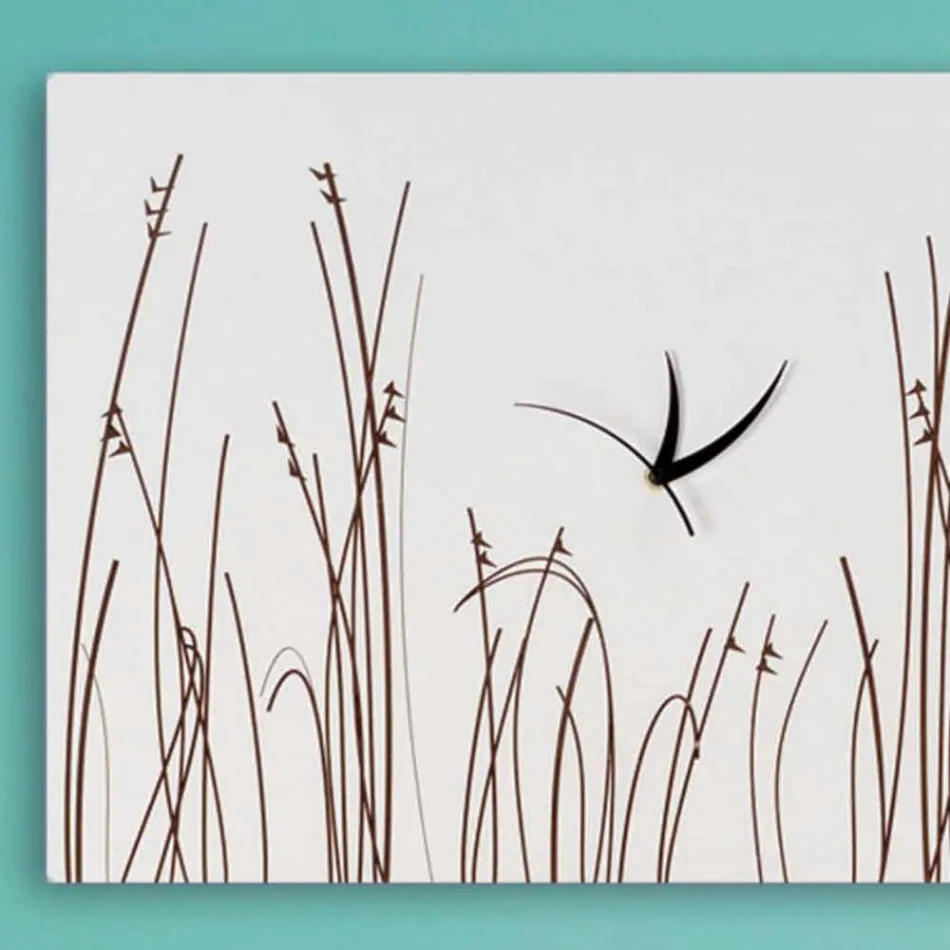 Ceas de perete din lemn alb cu design dreptunghiular - filigrană Viadurini