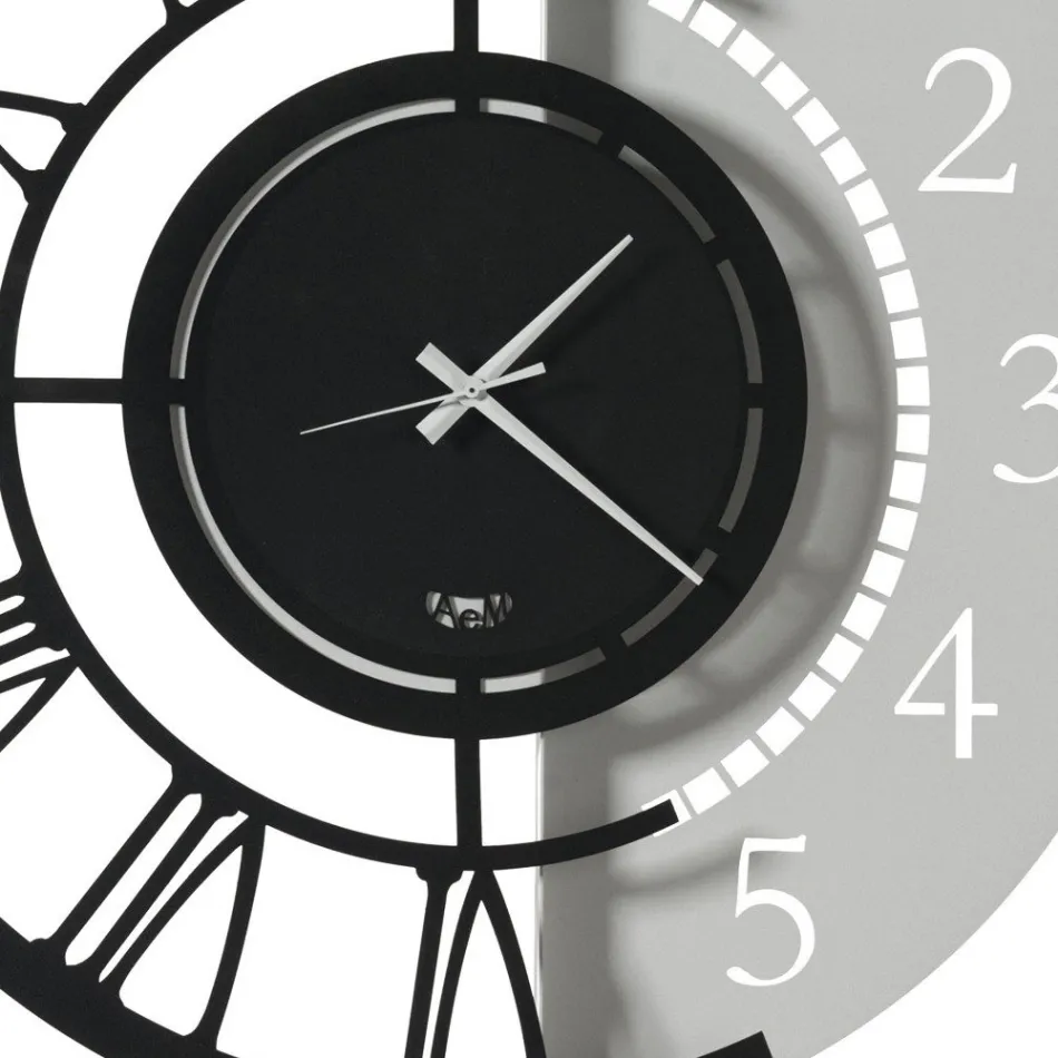 Ceas de perete din fier cu design rotund modern cu numerotare dubla - Kassio Viadurini