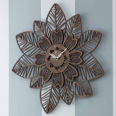 Ceas de perete în lemn deschis sau închis cu un design modern de flori - Aquilegia Viadurini