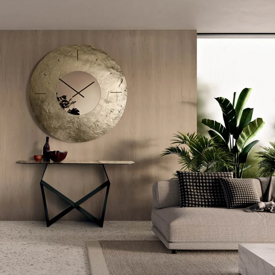 Cinzia - Ceas de perete din sticlă topită cu spate ciocănit și argint, fabricat în Italia Viadurini