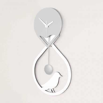 Perete cu ceas cu pendul de design modern alb și gri stilizat - Tebe Viadurini