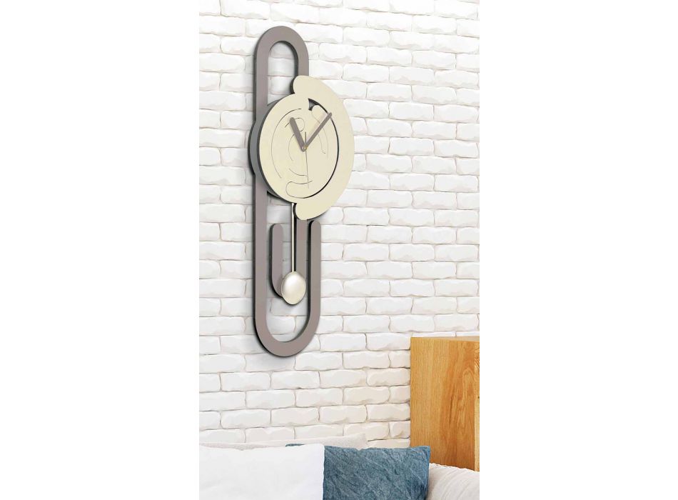 Ceas de perete cu pendul Design modern din lemn bej și maro - Paperclip Viadurini
