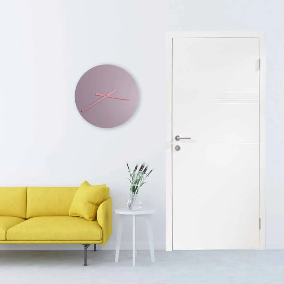 Ceas de perete modern modern colorat în lemn rotund - Dione Viadurini