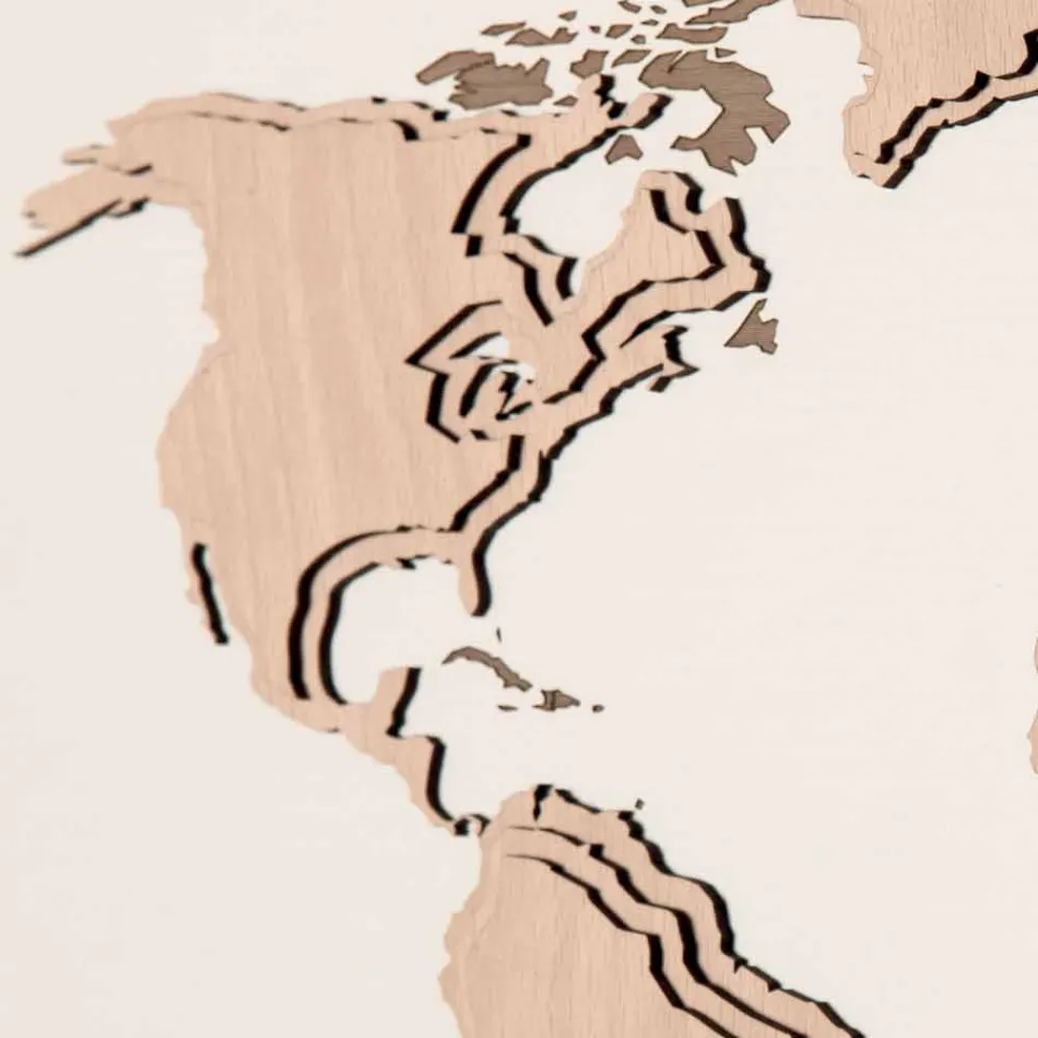 Ceas de perete din lemn cu decor Planisphere Design Living Room - Mappo Viadurini