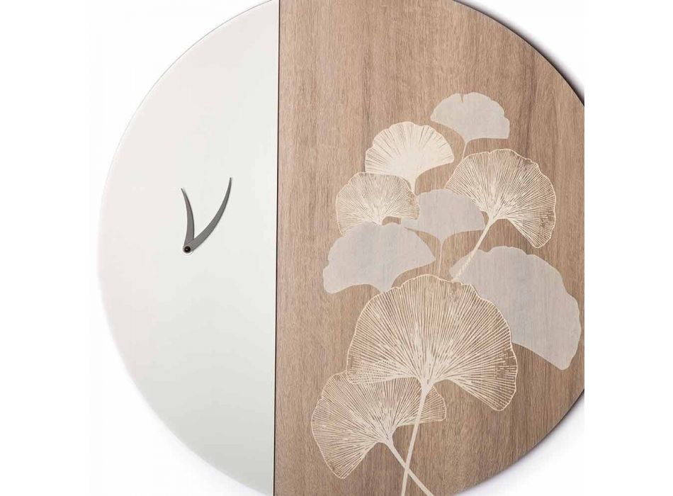 Ceas de perete din lemn de design rotund cu decorațiuni, 2 finisaje - Ginkgo Viadurini