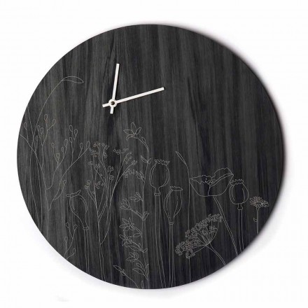Ceas modern de perete din lemn rotund și gravură laser - Florinto Viadurini