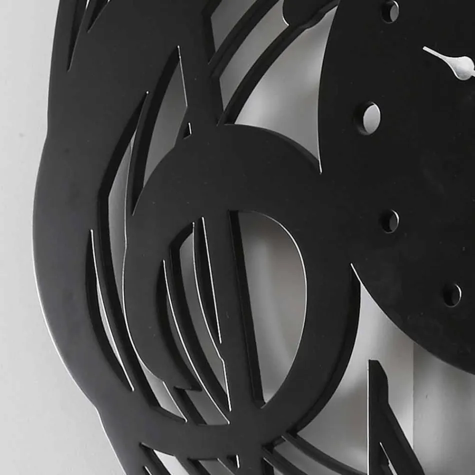 Ceas de perete rotund negru de design modern în lemn decorat - muzică Viadurini