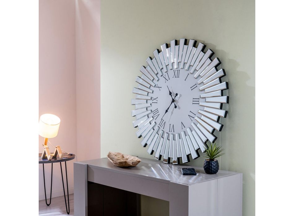 Ceas de perete decorativ rotund din Mdf si sticla oglinda - Tosco Viadurini