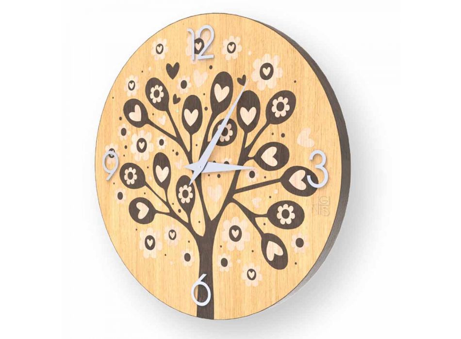 Tree of Heart ceas de design de perete, din lemn, din Italia Viadurini