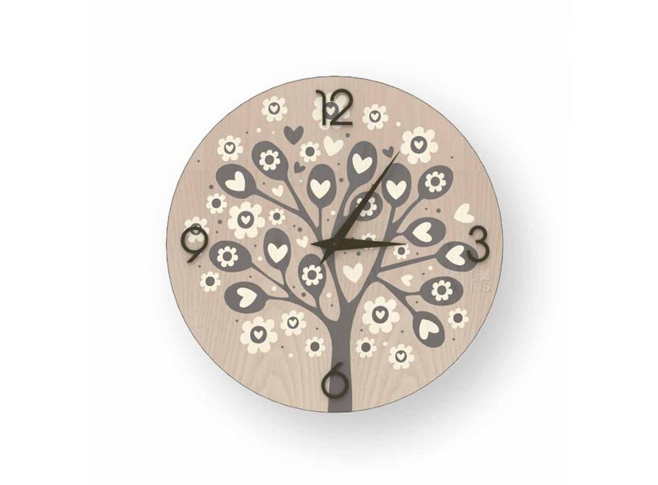 Tree of Heart ceas de design de perete, din lemn, din Italia Viadurini