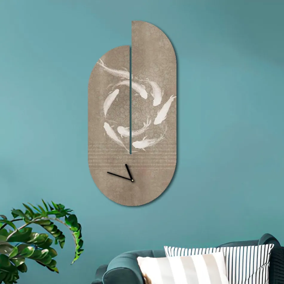 Ceas din lemn cu imprimeu stârc Made in Italy - Palau Viadurini