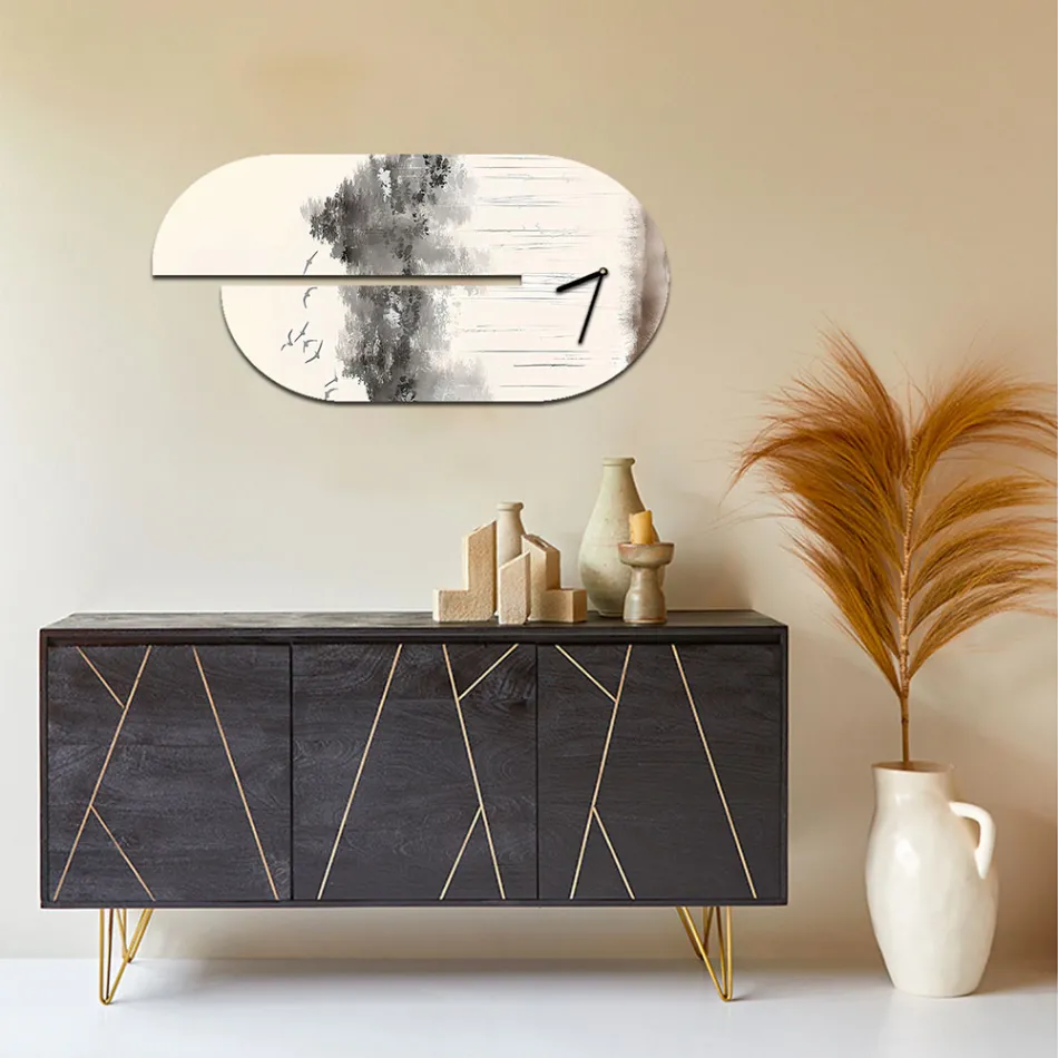 Ceas din lemn cu imprimeu stârc Made in Italy - Palau Viadurini