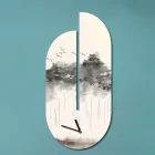 Ceas din lemn cu imprimeu stârc Made in Italy - Palau Viadurini